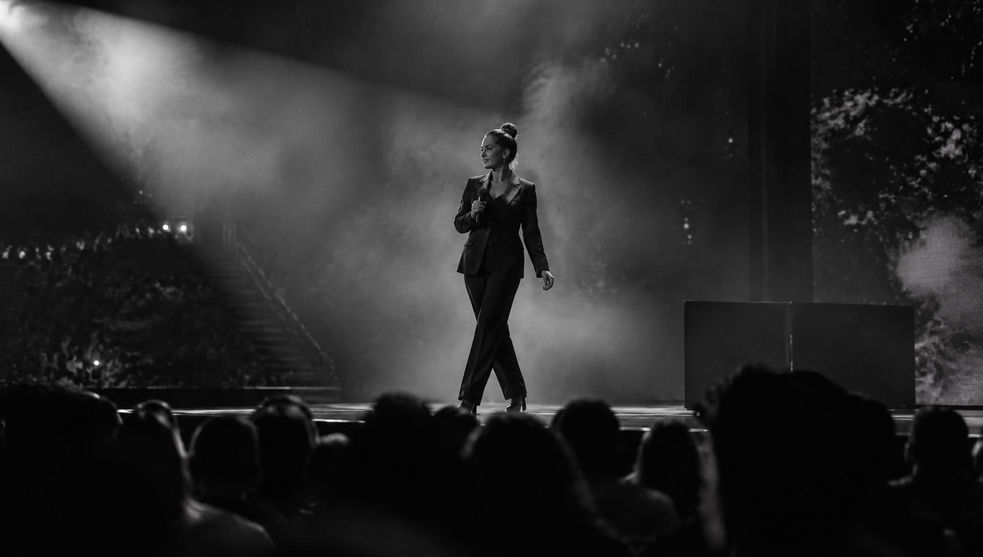 Ashley speaking on stage